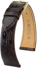 Cinturino in pelle Hirsch Genuine Croco M 18800810OE-1, marrone, pelle di coccodrillo, open end (per anse fisse), lunghezza M, Quick Release