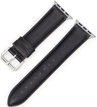 Cinturino per Apple Watch, in pelle, nero, fibbia argento (cassa 42/44/45mm)