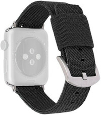 Cinturino per Apple Watch, in nylon, nero, fibbia argento (casse da 42/44/45mm)