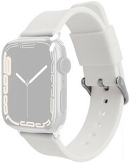 Cinturino per Apple Watch, in silicone, bianco, fibbia argento (casse da 42/44/45mm)