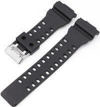 Cinturino per Casio G-Shock, in plastica, nero opaco, fibbia argento (per i modelli GA-100, GA-110, GD-120, GLS-100)
