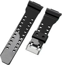 Cinturino per Casio G-Shock, in plastica, nero lucido, fibbia argento (per i modelli GA-100, GA-110, GD-120, GLS-100)