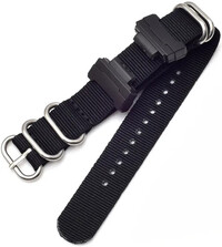 Cinturino per Casio G-Shock, in tessuto, nero, fibbia argento (per i modelli GA-100/110/120, DW-5600, GD-100)
