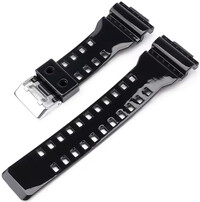 Cinturino per Casio G-Shock, in plastica, nero, lucido, fibbia argento (per i modelli GA-100, GA-110, GD-120, GLS-100)