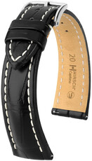Cinturino in pelle Hirsch Capitano L 04807059-2, nero, pelle di alligatore, lunghezza L, sgancio rapido