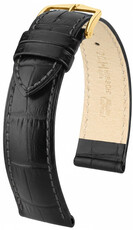 Cinturino in pelle Hirsch Duke 01028150OE-1, nero, pelle di vitello, open end (per perni fissi), lunghezza M