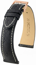 Cinturino in pelle Hirsch Massai Ostrich L 04262051-7, nero, pelle di struzzo, lunghezza L, Quick Release