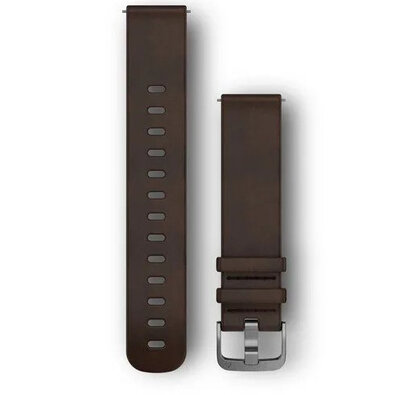 Cinturino Garmin Quick Release 20mm, in pelle, marrone scuro, fibbia argento (Venu, Venu Sq, Venu 2 plus, ecc.)