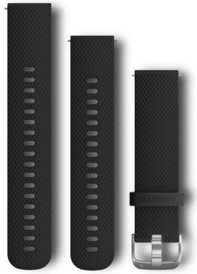 Cinturino Garmin Quick Release 20mm, in silicone, nero, fibbia argento (Venu, Venu Sq, Venu 2 plus, ecc.) + parte estesa