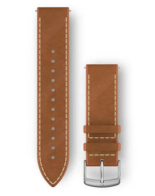 Cinturino Garmin Quick Release 20mm, in pelle, marrone chiaro, fibbia argento (Venu, Venu Sq, Venu 2 plus, ecc.)