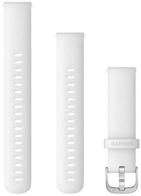 Cinturino Garmin Quick Release 18mm, in silicone, bianco, fibbia argento (Venu 2S, Vívoactive 4S, Vívomove 3S)