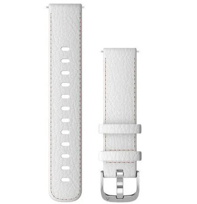 Cinturino Garmin Quick Release 18mm, in pelle, bianco, fibbia argento (Venu 2S, Vívoactive 4S, Vívomove 3S)