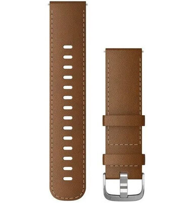 Cinturino Garmin Quick Release 22mm, in pelle, marrone, fibbia argento (Venu, Forerunner 255, Vívoactive 4, ecc.)
