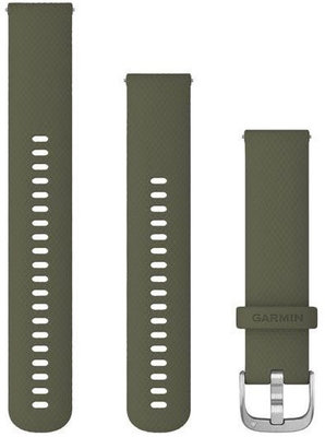 Cinturino Garmin Quick Release 20mm, in silicone, verde, fibbia argento (Venu, Venu Sq, Venu 2 plus, ecc.) + parte estesa