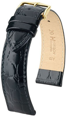 Cinturino nero in pelle Hirsch Crocograin M 12302850-1 (pelle di vitello)