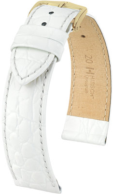 Cinturino bianco in pelle Hirsch Crocograin M 12302800-1 (pelle di vitello)