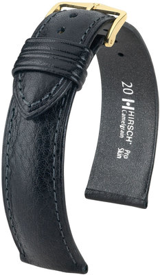 Cinturino in pelle Hirsch Camelgrain M 10200950OE-1, nero, pelle di vitello, open end (per perni fissi), lunghezza M, Quick Release