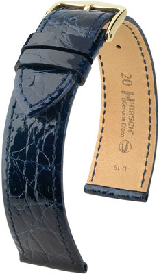 Cinturino in pelle blu scuro Hirsch Genuine Croco M 18900880-1 (Pelle di coccodrillo) Hirsch selection