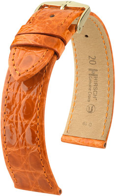 Cinturino in pelle arancione scuro Hirsch Genuine Croco M 18900876-1 (Pelle di coccodrillo) Hirsch selection