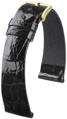 Cinturino nero in pelle Hirsch Prestige M 02208150-1 (pelle di coccodrillo)