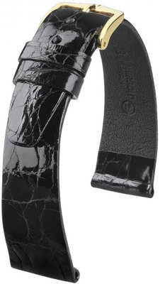Cinturino nero in pelle Hirsch Prestige M 02308150-1 (pelle di coccodrillo)