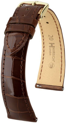 Cinturino in pelle Hirsch London L 04307010-1, marrone, pelle di alligatore, lunghezza L, Quick Release