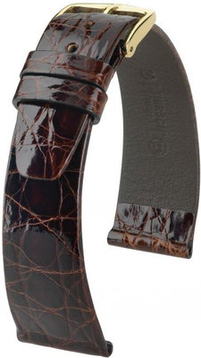 Cinturino in pelle marrone scuro Hirsch Prestige M 02208110-1 (pelle di coccodrillo)