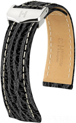 cinturino in pelle Hirsch Navigator 07005450-0, nero, pelle di squalo, lunghezza L, Quick Release
