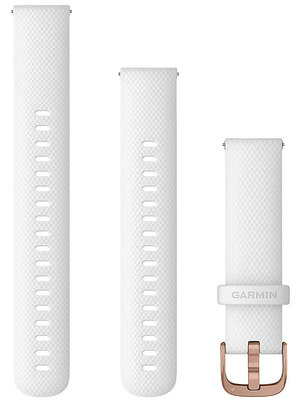 Cinturino Garmin Quick Release 18mm, in silicone, bianco, fibbia oro rosa (Venu 2S, Vívoactive 4S, Vívomove 3S)