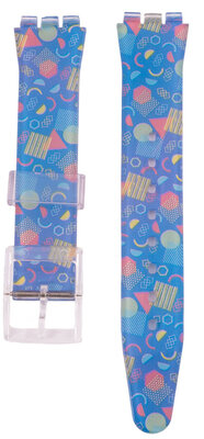 Cinturino da donna in plastica blu con motivo colorato C11 per orologi Swatch 17mm