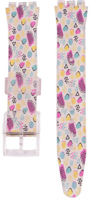 Cinturino da donna in plastica bianco con motivo colorato C3 per orologi Swatch 17mm