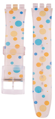 Cinturino da donna in plastica bianco con motivo colorato C17 per orologi Swatch 19mm