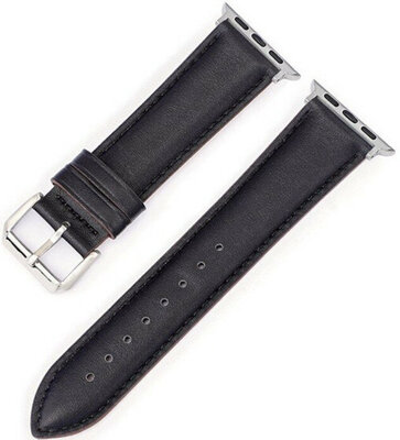 Cinturino per Apple Watch, in pelle, nero, fibbia argento (cassa 42/44/45mm)