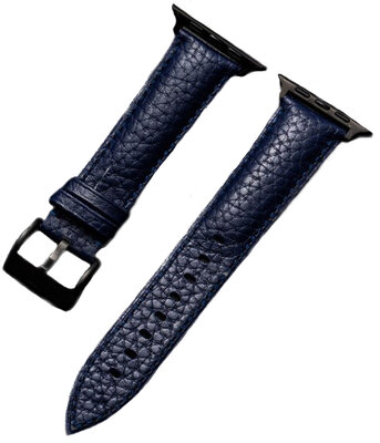 Cinturino per Apple Watch, in pelle, blu, fibbia nera (poudra 42/44/45mm)