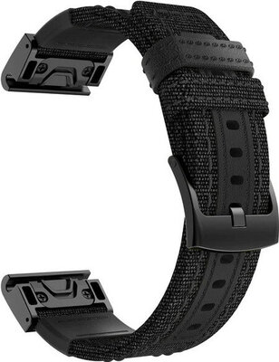 Cinturino QuickFit 22mm, nylon, nero, fibbia nera (Garmin Fenix 7/6/5, Epix 2, MARQ, ecc.)