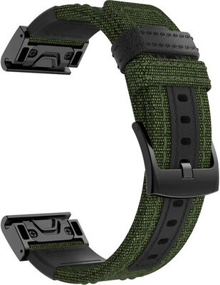 Cinturino QuickFit 26mm, in nylon, verde, fibbia nera (Garmin Fenix 7X/6X/5X, Tactix, ecc.)