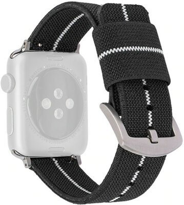 Cinturino per Apple Watch, in nylon, bianco-nero, fibbia argento (casse da 38/40/41mm)