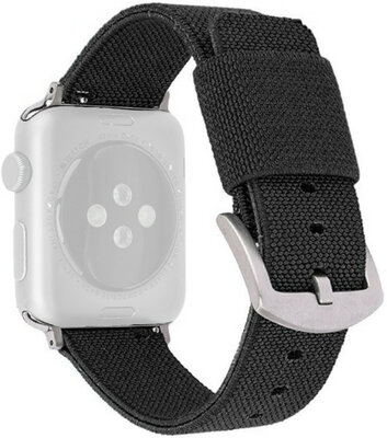 Cinturino per Apple Watch, in nylon, nero, fibbia argento (casse da 38/40/41mm)