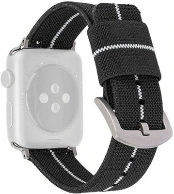 Cinturino per Apple Watch, in nylon, bianco-nero, fibbia argento (casse da 42/44/45mm)