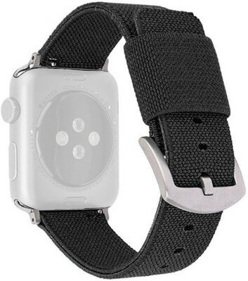 Cinturino per Apple Watch, in nylon, nero, fibbia argento (casse da 42/44/45mm)
