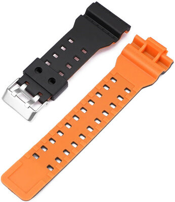 Cinturino per Casio G-Shock, in plastica, arancione-nero, fibbia argento (per i modelli GA-100, GA-110, GD-120, GLS-100)