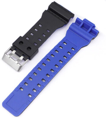 Cinturino per Casio G-Shock, in plastica, blu-nero, fibbia argento (per i modelli GA-100, GA-110, GD-120, GLS-100)