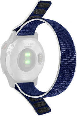 Cinturino loop 20mm, in nylon, blu con strisce bianche e marroni (Garmin Fenix 7S/6S/5S ecc.)
