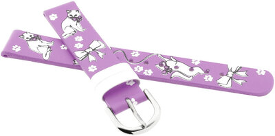 Cinturino in pelle per bambini 14mm, viola, fibbia argento (con motivo di gatto)