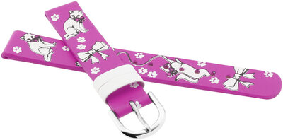 Cinturino in pelle per bambini 14mm, rosa, fibbia argento (con motivo di gatto)