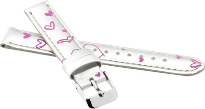 Cinturino in pelle per bambini 14mm, argento, fibbia argento (con motivo di cuore)