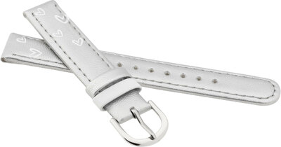 Cinturino in pelle per bambini 15mm, argento, fibbia argento (con motivo di cuore)