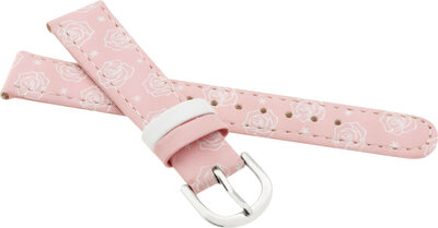 Cinturino in pelle per bambini 16mm, rosa, fibbia argento (con motivo di rose)