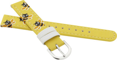 Cinturino in pelle per bambini 15mm, giallo, fibbia argento (con motivo di api)
