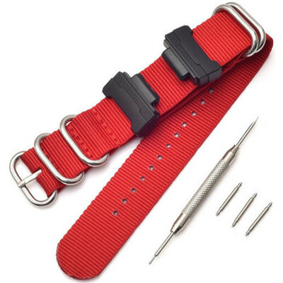 Cinturino per Casio G-Shock, in tessuto, rosso, fibbia argento (per i modelli GA-100/110/120, DW-5600, GD-100)